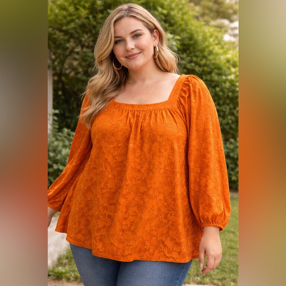 LC Lauren Conrad Burnt Orange Lace Blouse | Size 4X Plus ✨